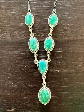 Royston genuine turquoise 16-18in lariat necklace. 925. Navajo made.